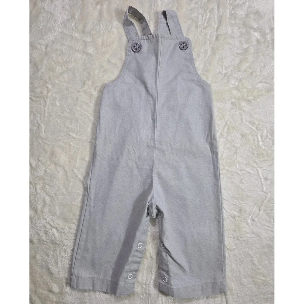 Vintage Health-Tex Baby Suspender Romper Overalls Gray Made USA 12M 80s